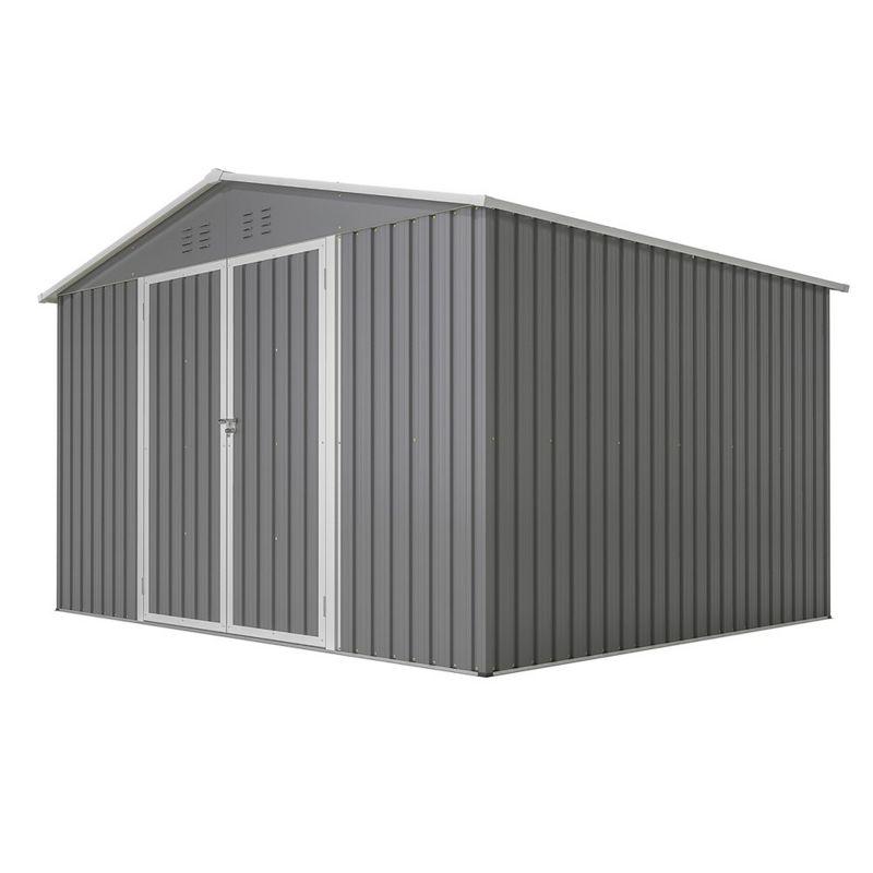 10X8 FT Outdoor Storage Shed, Metal Tool Sheds With Lockable Doors, All Weather Backyard Shed With Pitched Roof, Ventilation Vents