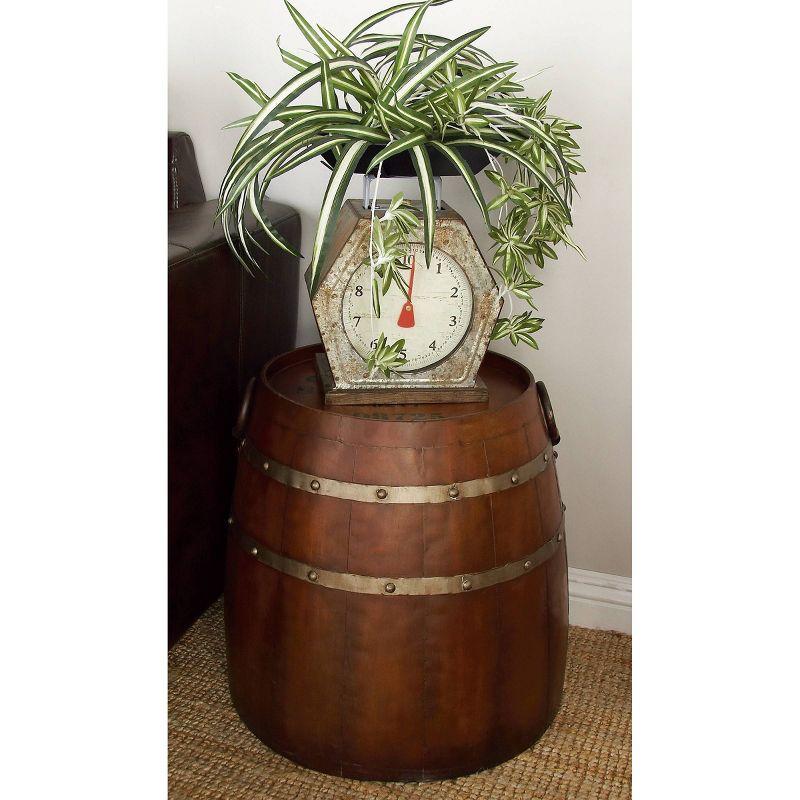 Rustic Brown Metal Wine Barrel Accent Table