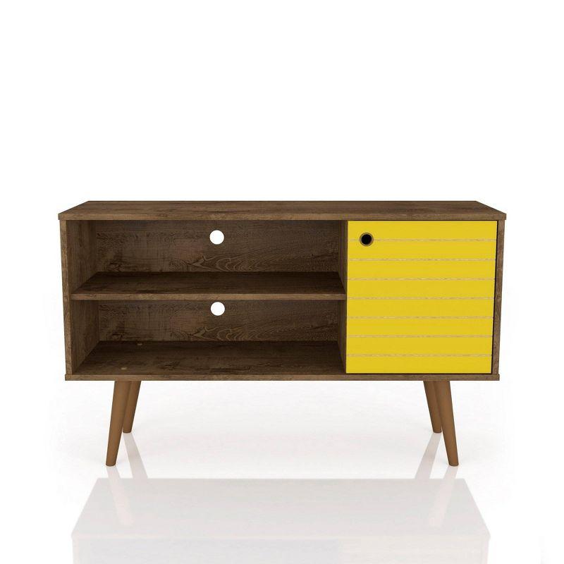 Rustic Brown and Yellow Mid-Century TV Stand with Cabinet