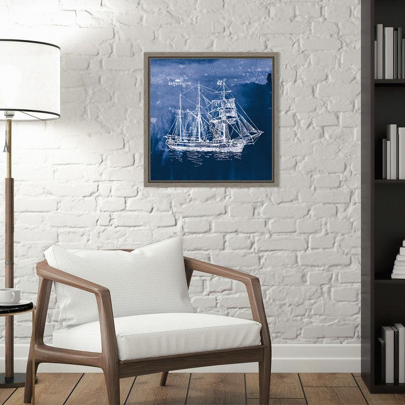 Amanti Art Sailing Ships III Indigo by Wild Apple Portfolio Canvas Wall Art Print Framed 16-in. x 16-in.