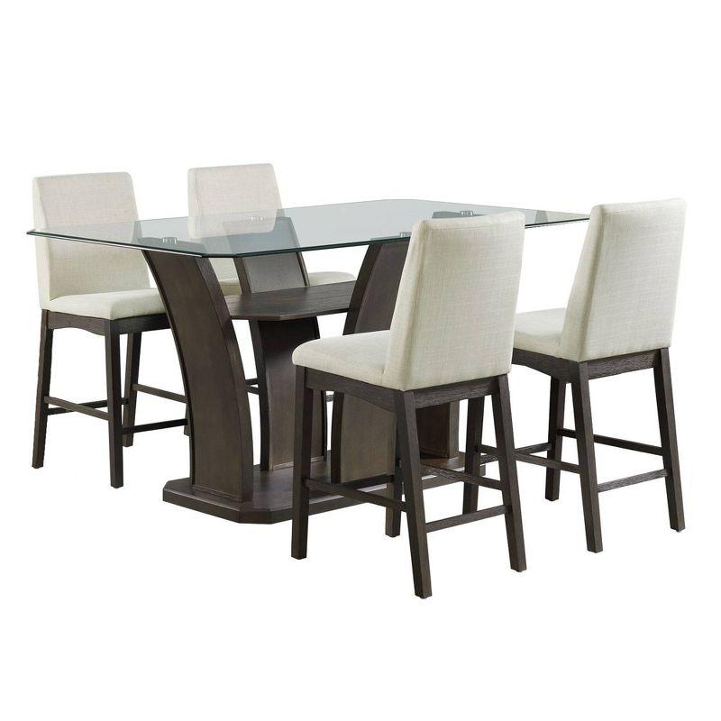 Chic Walnut Finish 5PC Dining Set with Cream Upholstered Chairs