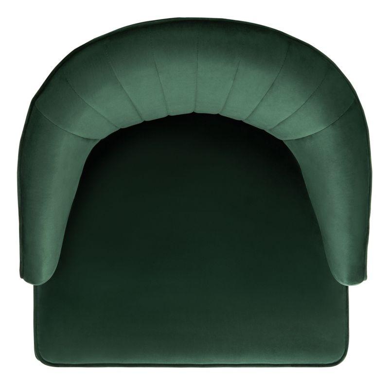 Transitional Forest Green Velvet Barrel Accent Chair with Black Wood Legs