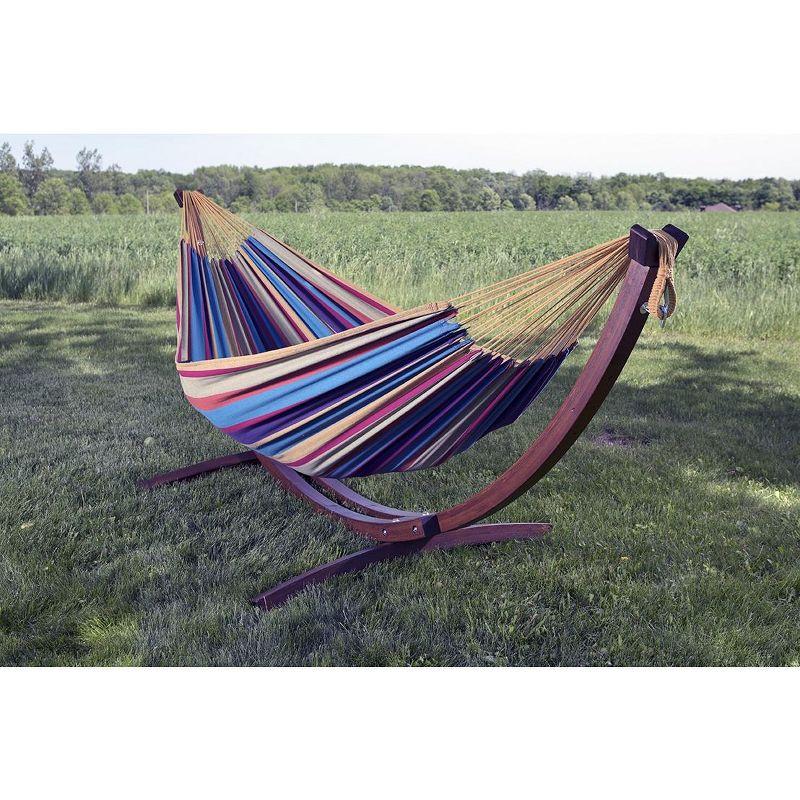 Vivere 8ft Double Cotton Hammock with Solid Pine Arc Stand - Tropical Color