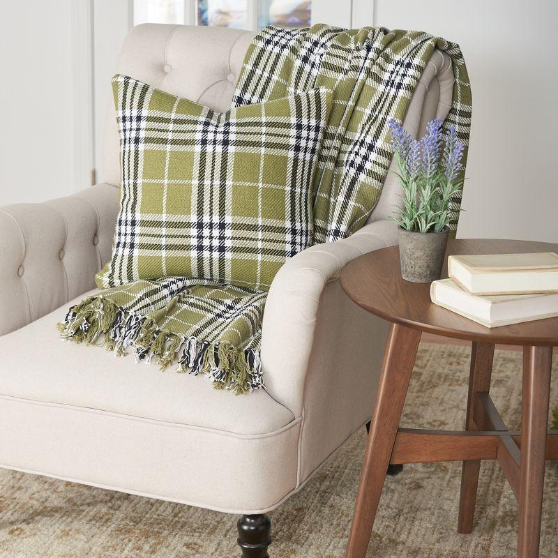 Max Plaid Tarragon Green Cotton Throw Pillow