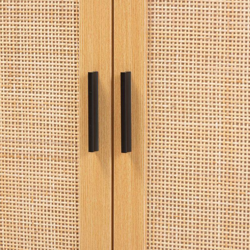 Baxton Studio Maureen Wood and Rattan 2 Door Storage Cabinet Espresso/Natural Brown : Bohemian Style, Particle Board Frame, 2 Shelves