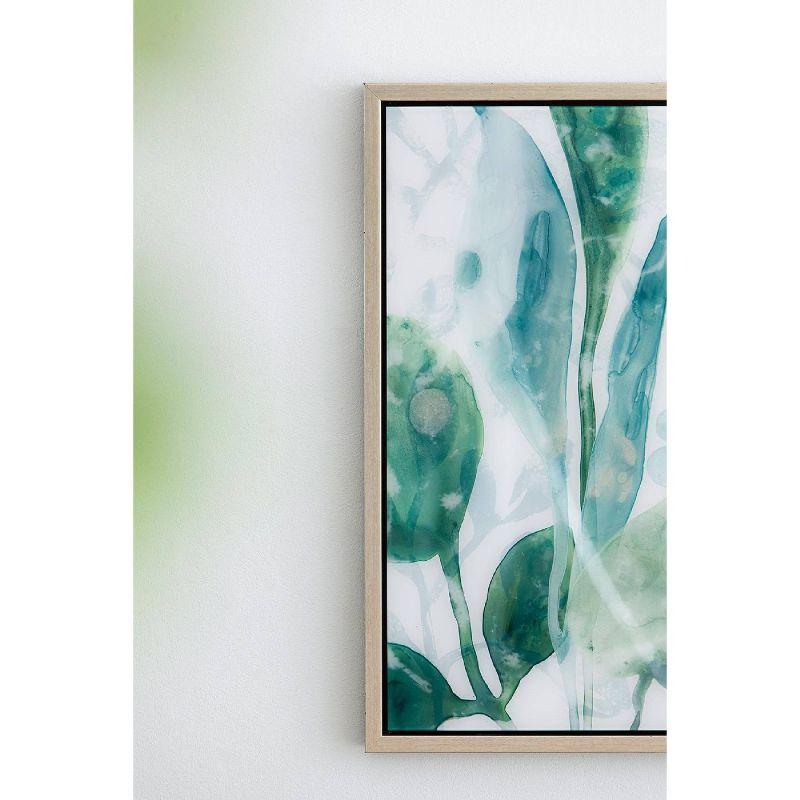 Leaves In Shades Of Greens Framed Printed Acrylic Wall Art - 19"W X 25.5"H X 1.5"L - Green/White