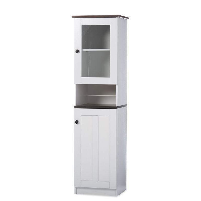 Baxton Studio Lauren TwoTone and Buffet and Hutch Kitchen Cabinet White/Dark Brown: Transitional Style, 5 Fixed Shelves