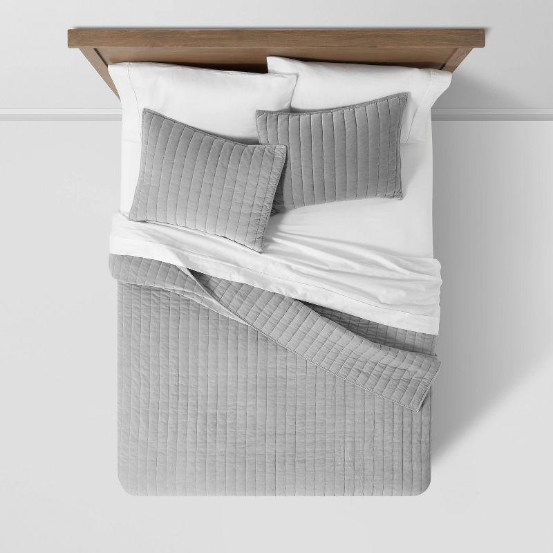 King Channel Stitch Velvet Quilt Charcoal - Threshold™: Cotton Backing, Year Round Comfort, Machine Washable