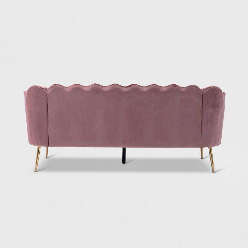 Reitz Modern Glam Velvet Channel Stitch 3 Seater Shell Sofa Blush Pink/Gold - Christopher Knight Home: Durable Iron Legs, Polyester Upholstery