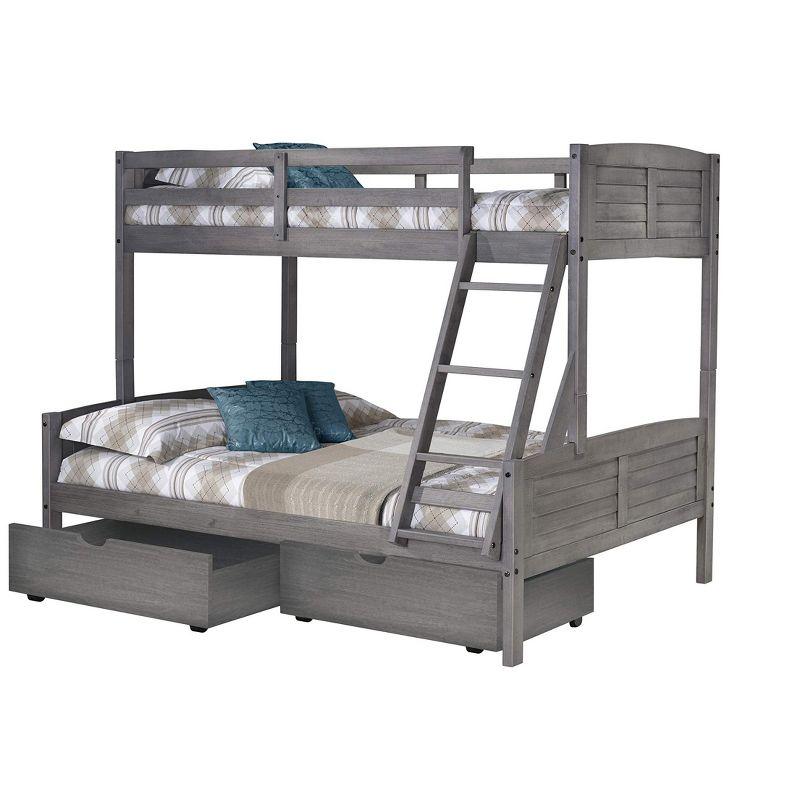 Donco Kids Louver Twin Over Full Antique Grey Bunkbed With Dual Underbed Dreawers