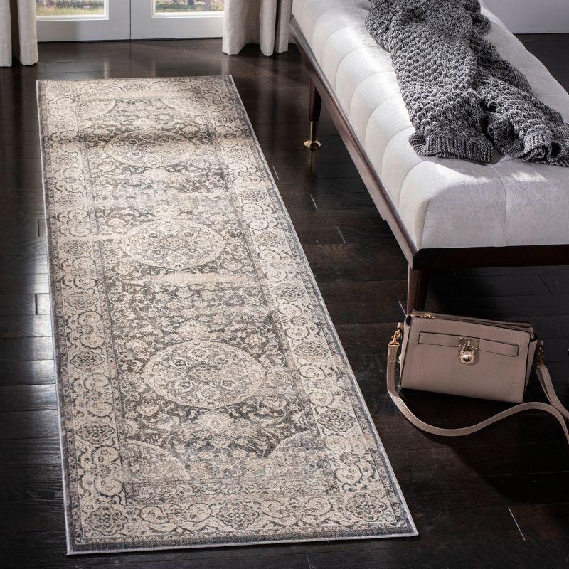 Gray Floral Motif Synthetic Low Pile Runner Rug