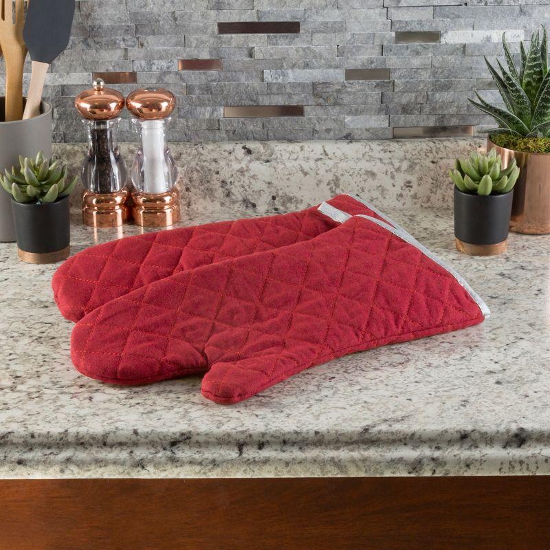 Oven Mitts- 2 Oversized Quilted Mittens, Flame and Heat Resistant By Lavish Home (Set of 2)