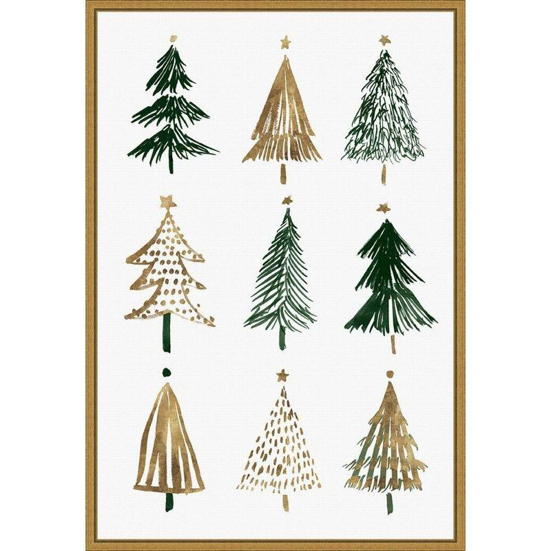 Evergreen Trees II Green and Gold Canvas Wall Art