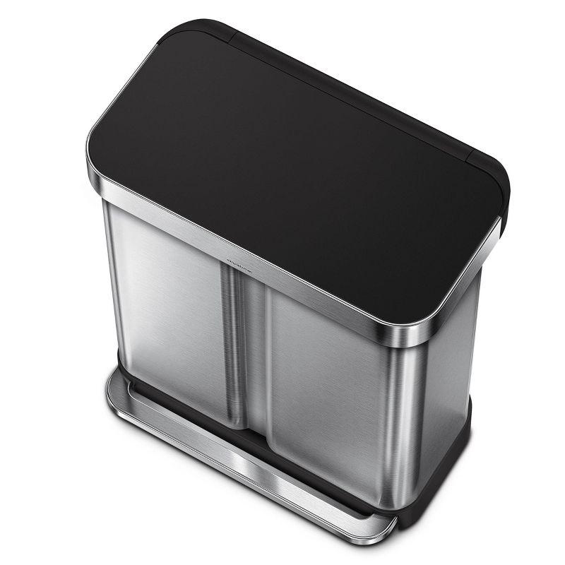 Simplehuman 58L / 15.3 Gallon Hands-Free Dual Compartment Recycling Kitchen Step Trash Can with Lid