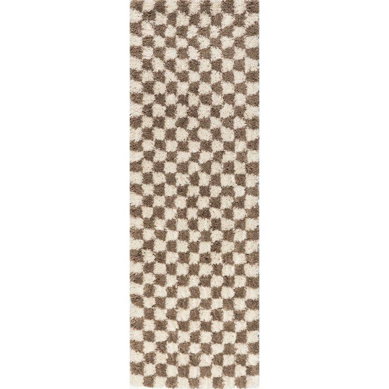 Nuloom Adelaide Checkered 2x8 Runner Shag Indoor Area Rug for Living Room Bedroom Dining Room Nursery Entryway Hallway, Beige/Brown