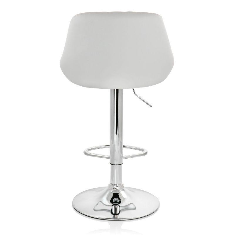 Elama 2 Piece Diamond Stitched Faux Leather Bar Stool in White with Chrome Base  and Adjustable Height