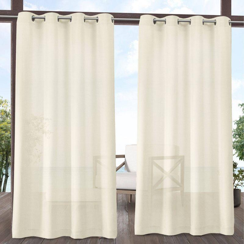 Set of 2 84"x54" Miami Textured Indoor/Outdoor Grommet Top Curtain Panel Ivory - Exclusive Home