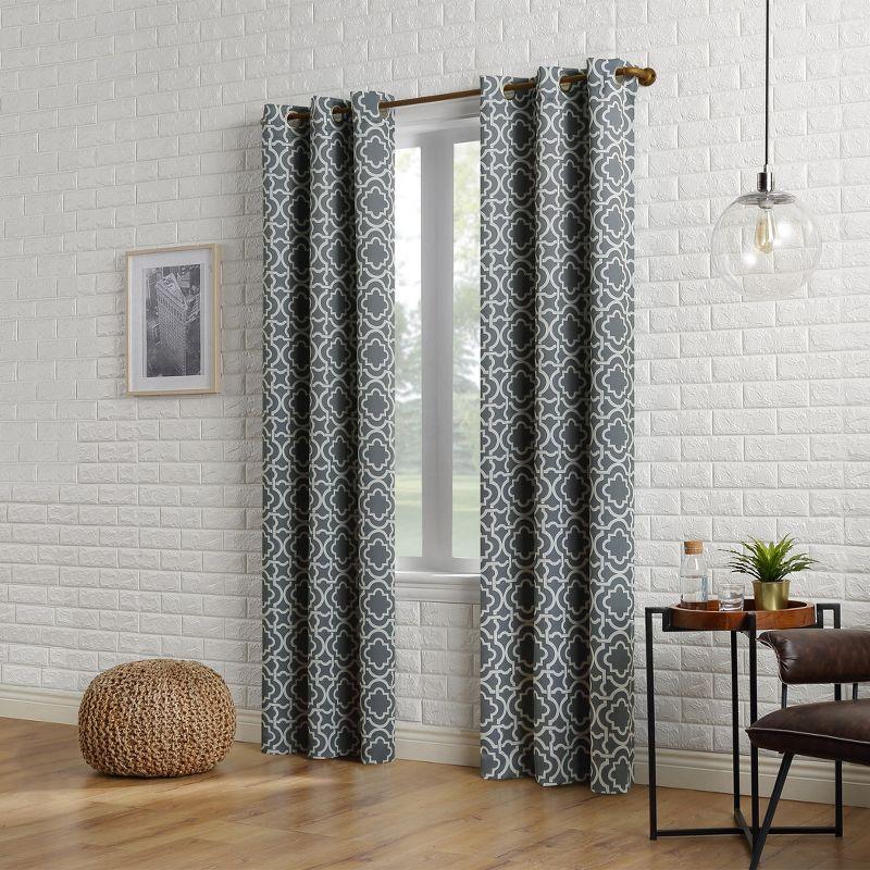 40"x84" Sun Zero Blackout Barnett Trellis Grommet Curtain Panel Gray: Thermal Insulated, Energy Efficient, Noise Reduction