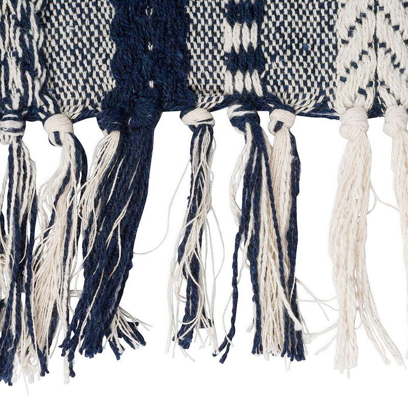 Design Imports  Braided Stripe Jacquard Fringe Table Runner, 15X108", Navy Blue