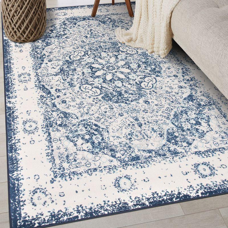 World Rug Gallery Vintage Oriental Distressed Medallion Blue 7'10" x 10' Area Rug