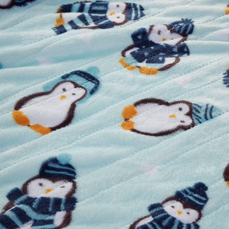 Aqua Penguins Oversized Plush Electric Heated Throw Blanket