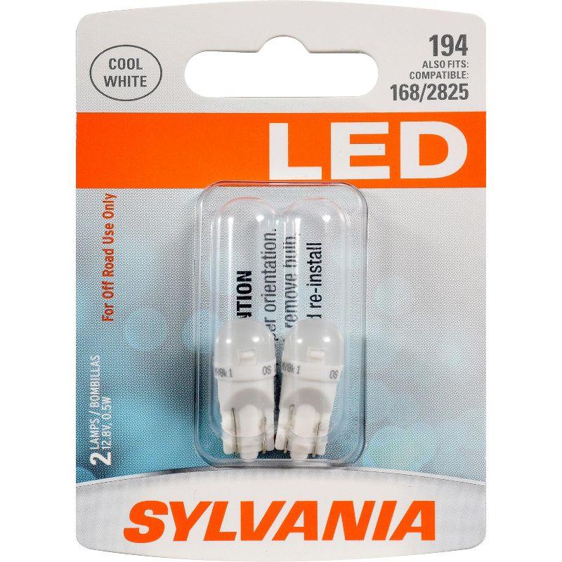 SYLVANIA 194 T10 W5W White LED Bulb, (Contains 2 Bulbs)