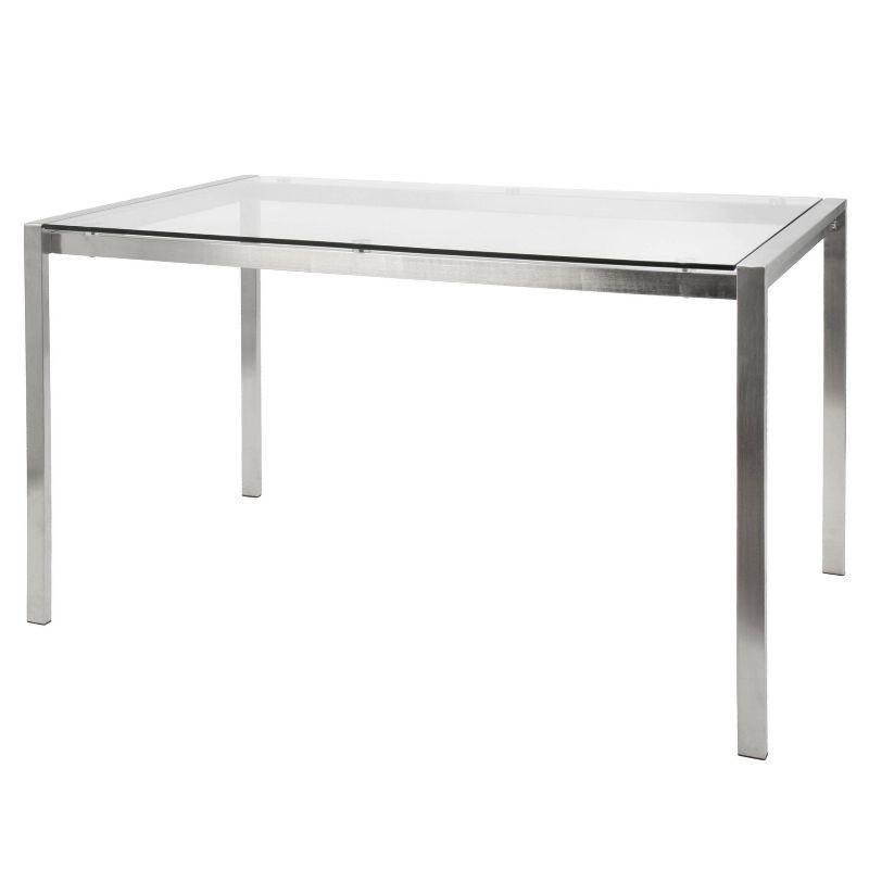 LumiSource Fuji 47" Modern Dining Table Stainless Steel/Clear Glass: Sleek 4-Seater, Rectangular Top, Kitchen Furniture