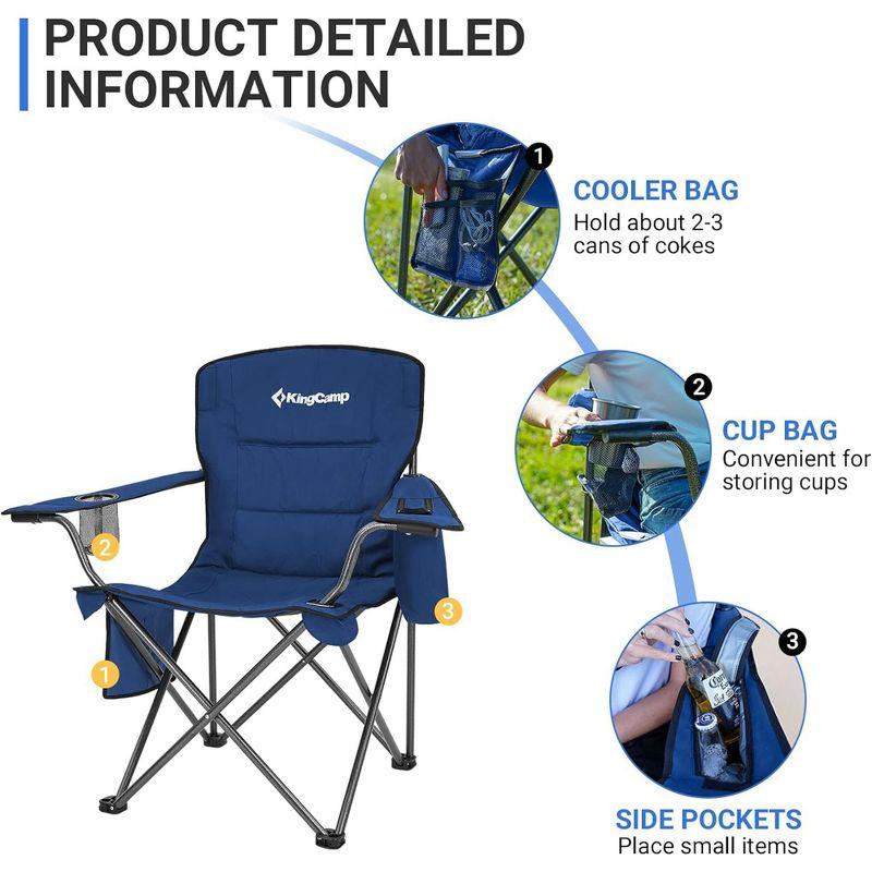 KingCamp Padded Portable Outdoor Folding Lounge Chair with Built In Cupholder, Insulated Cooler Sleeve, and Side Storage Pocket, Blue