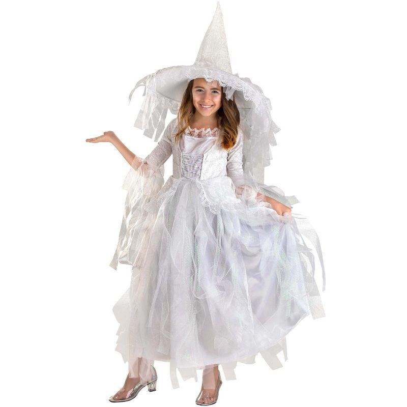 HalloweenCostumes.com Medium Girl Girl's White Witch Costume, White/Gray