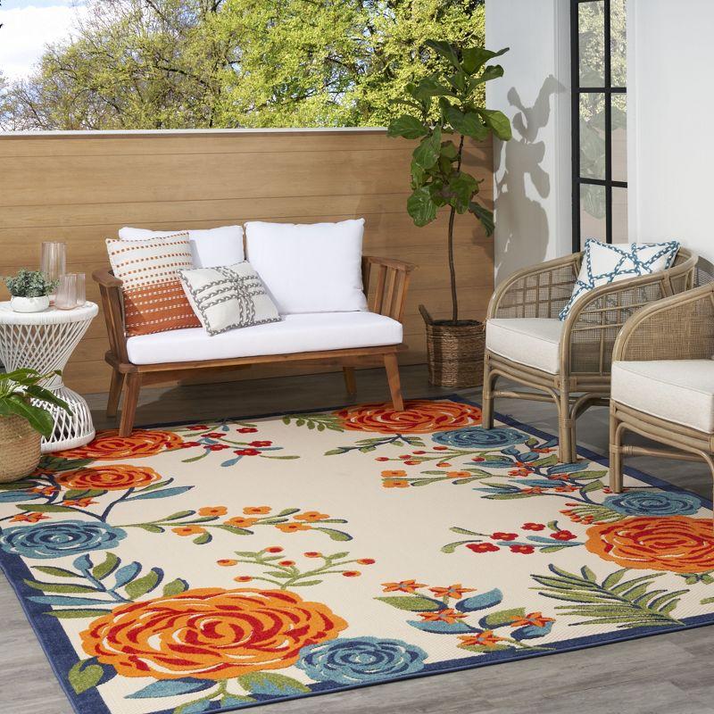 Nourison Aloha Contemporary Floral Border Outdoor Rug