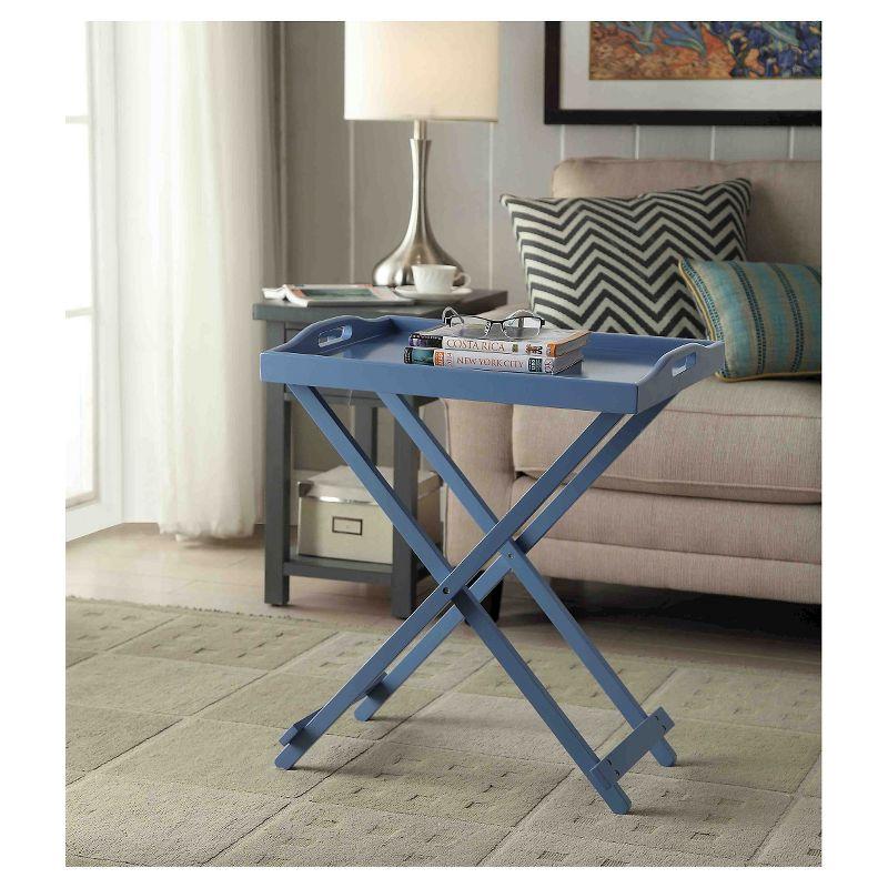 Blue Foldable MDF Tray Table with Solid Wood Legs