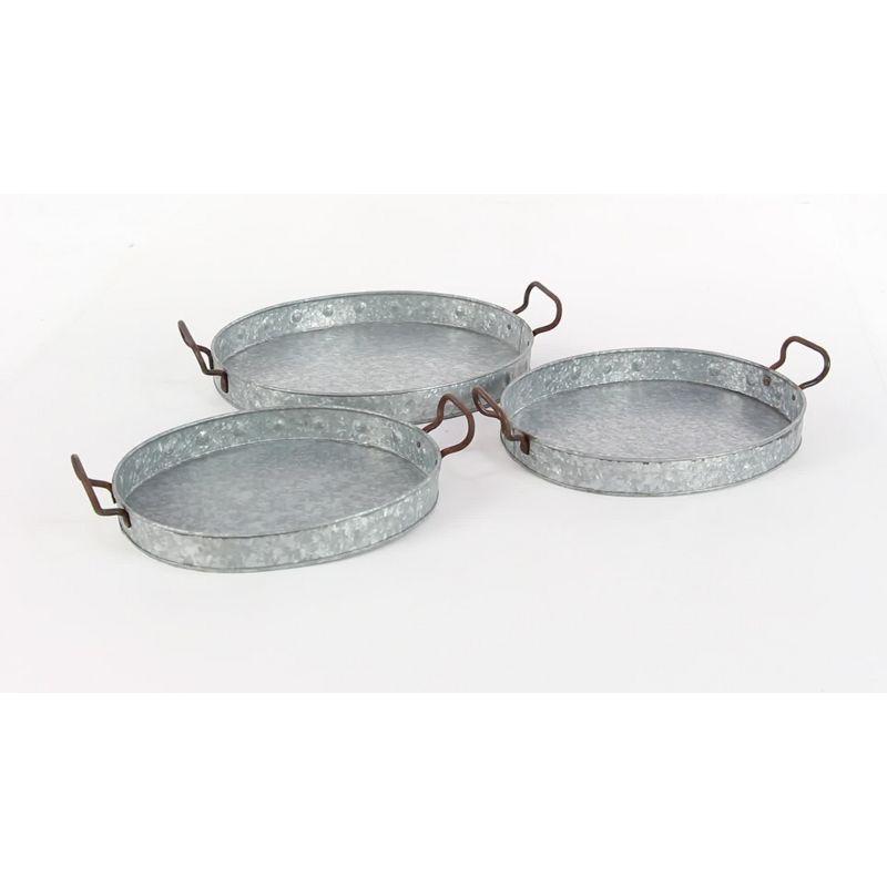 Farmhouse Iron Serving Tray Set Gray 3pk - Olivia & May: Galvanized Steel, Round Decorative Container Sets