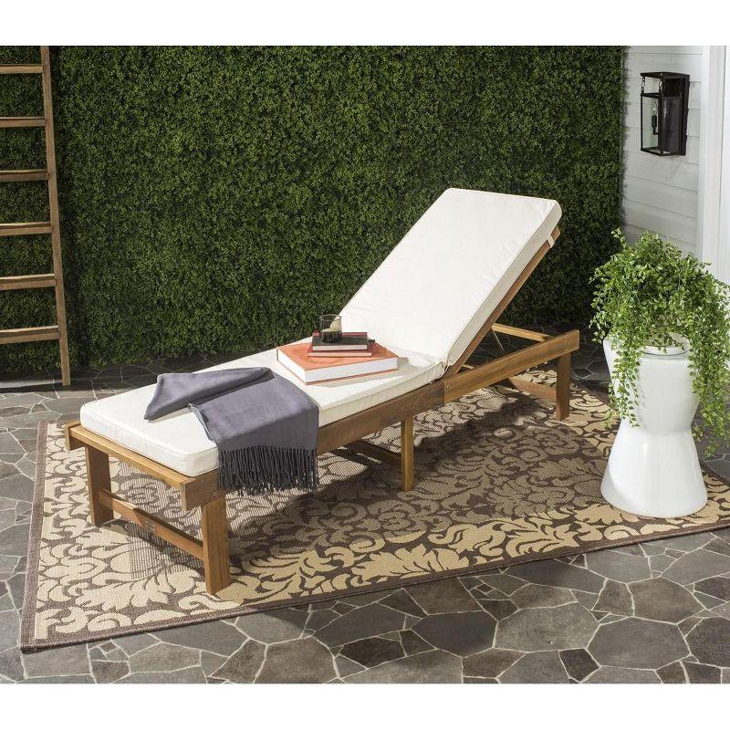 Natural Beige Acacia Wood Armless Chaise Lounge Chair