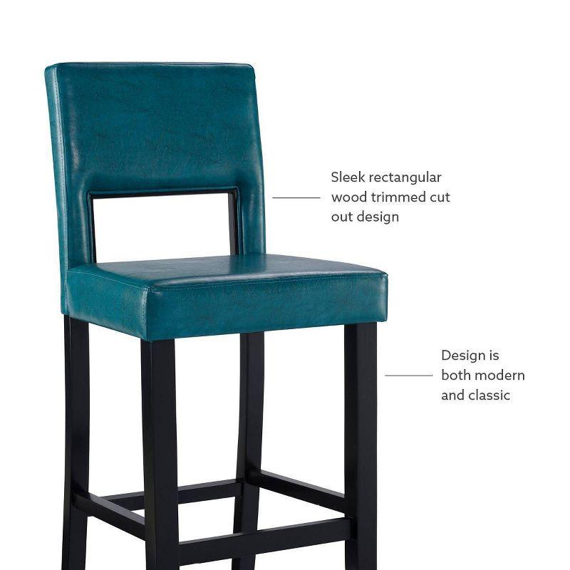 30" Vega Padded Back and Seat Faux Leather Barstool Blue - Linon: Upholstered, Rubberwood Legs, Fixed Height
