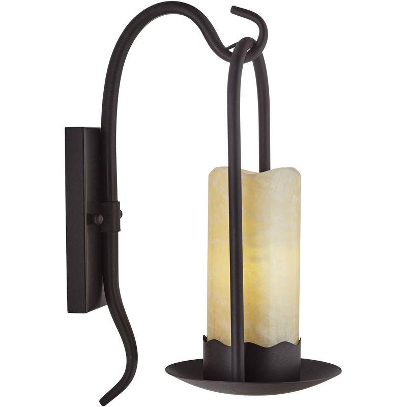 Franklin Iron Works Hanging Onyx Rustic Wall Light Sconce Espresso Bronze Hardwire 6 1/2" Fixture Faux Candle Glass Shade for Bedroom Bathroom Vanity