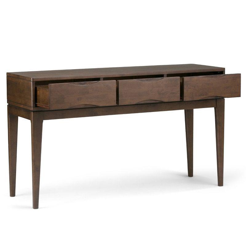 Simpli Home Harper 54"W Solid Hardwood Mid-Century Modern Storage Console Table with Drawers and Tapered Legs