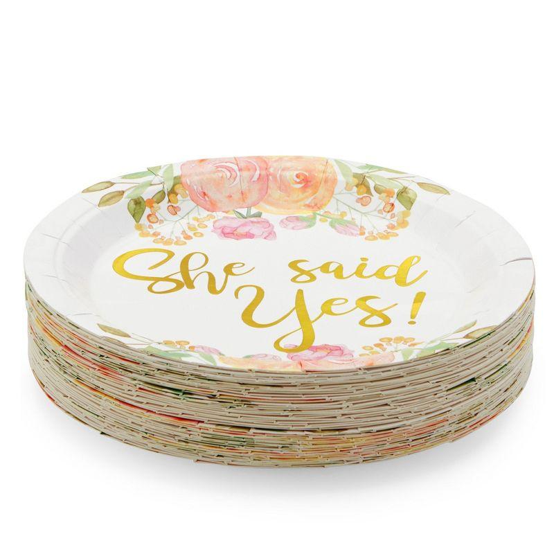 Sparkle and Bash 48-Pack Gold Foil She Said Yes Plates for Engagement Party, Bridal Shower Decorations, Bachelorette, Floral Design, 9 In