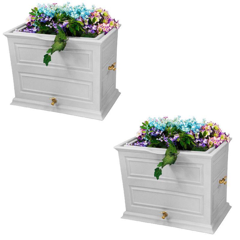 Savannah 50 Gallon White Polyethylene Rain Barrel Planter with Brass Spigot, 2 Pack