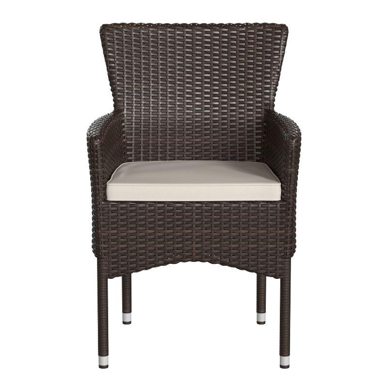 Flash Furniture Maxim Modern Espresso Wicker Patio Armchairs for Deck or Backyard, Fade and Weather-Resistant Frames and Cream Cushions-Set of 2
