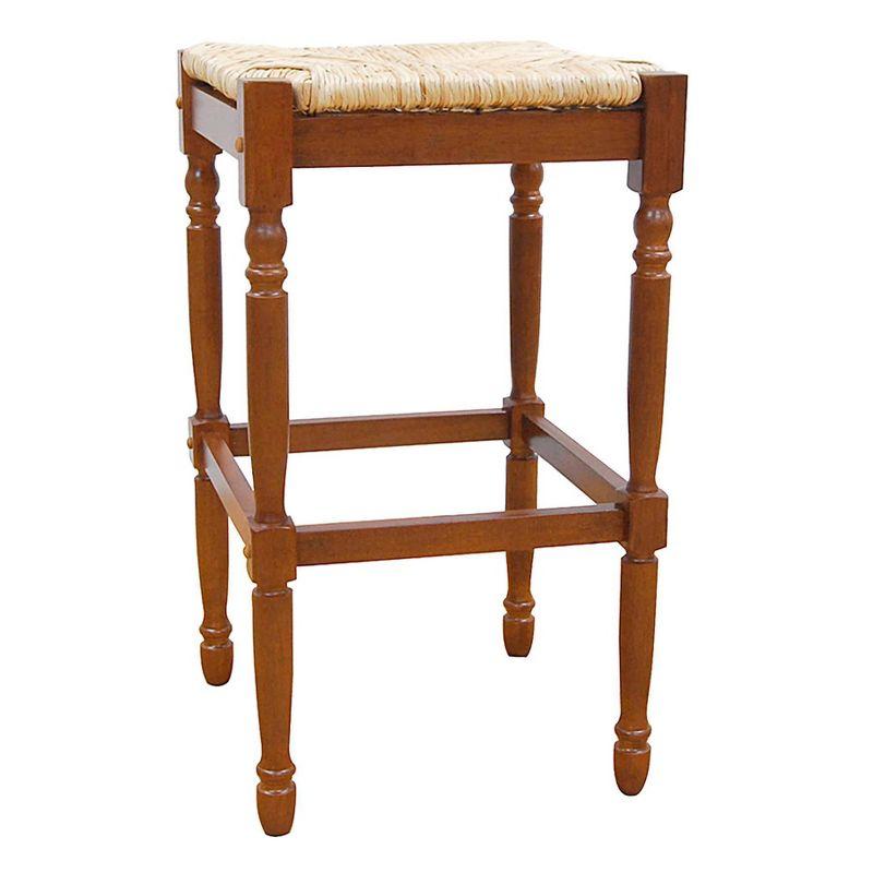 Elegant Backless Walnut Wood Counter Stool with Handwoven Seat