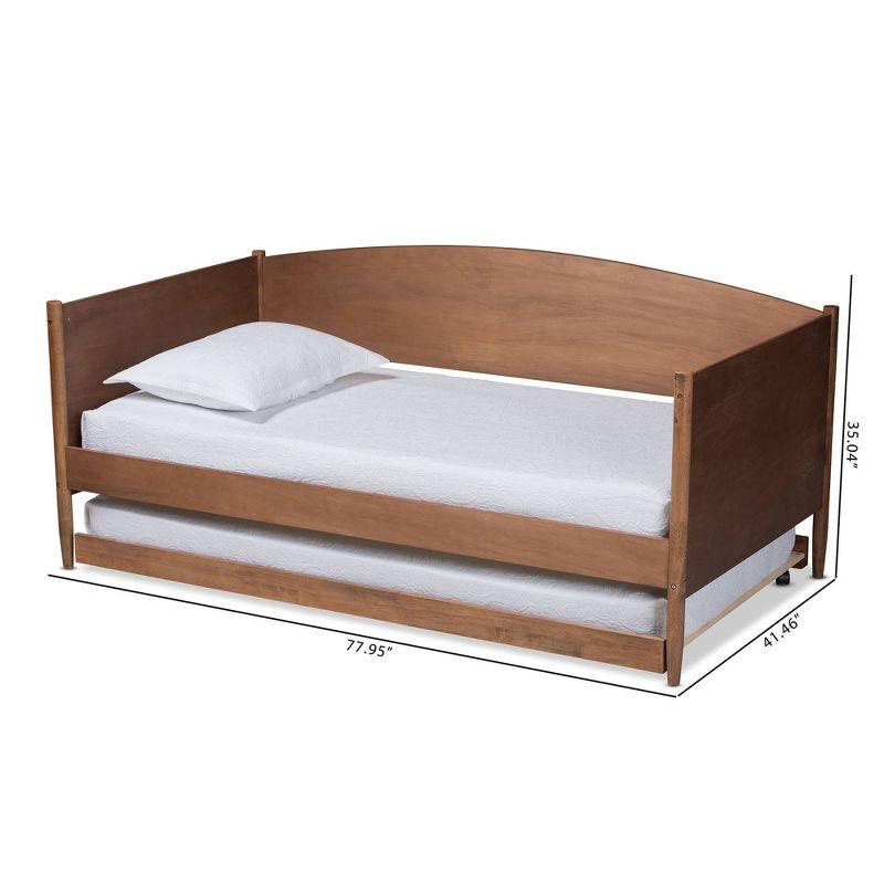 Twin Veles Wood Daybed with Trundle Ash Walnut - Baxton Studio: Mid-Century Design, Rubberwood Frame