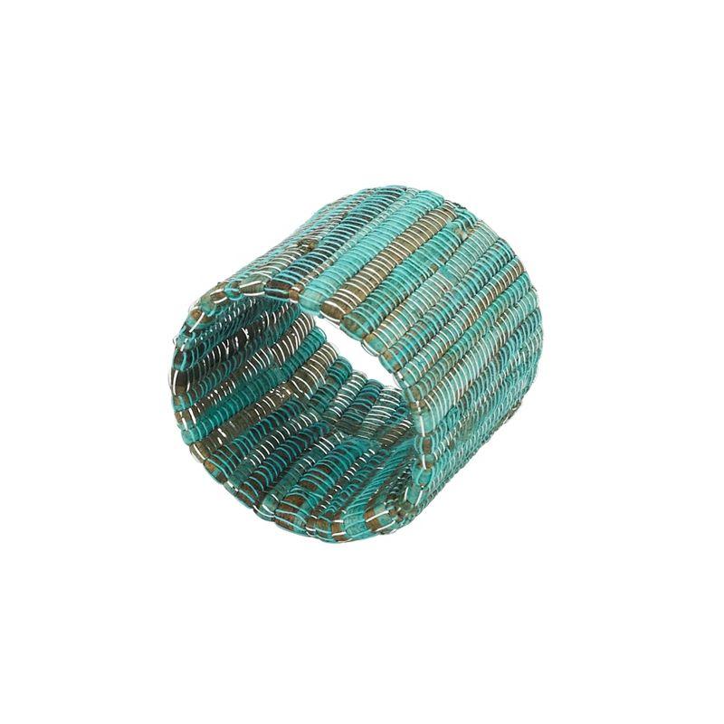 Saro Lifestyle Napkin Rings With Shimmering Woven Nubby Design (Set of 4), Turquoise, 1.5"