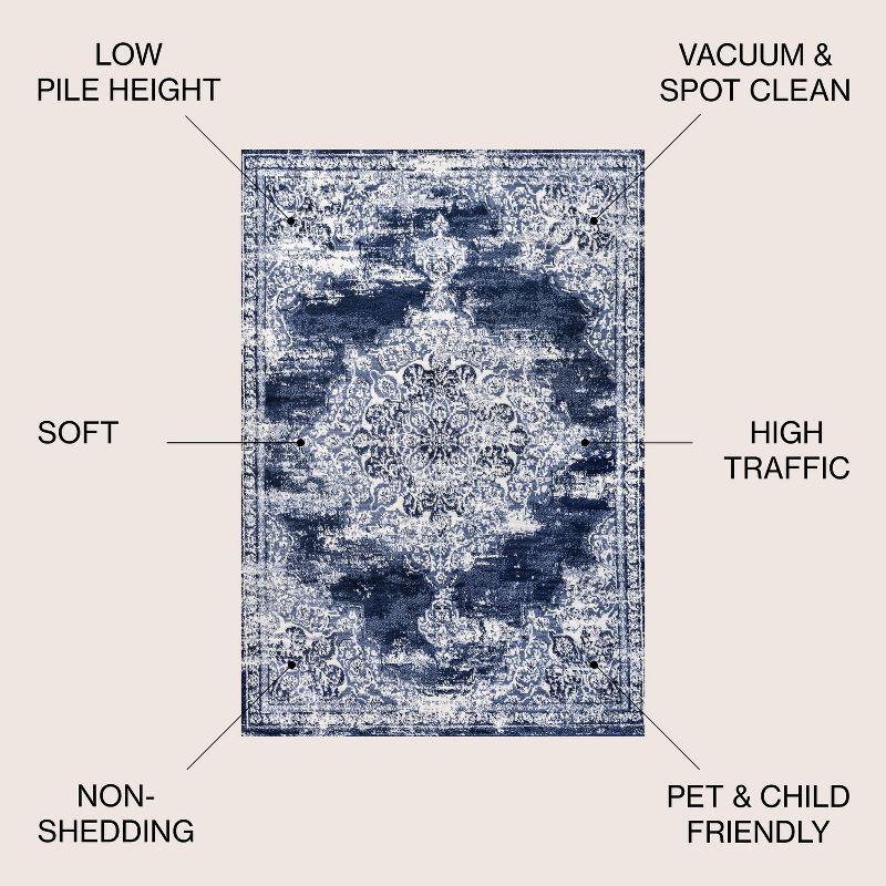 3'x5' Alhambra Ornate Medallion Modern Area Rug, Navy/Ivory - JONATHAN Y