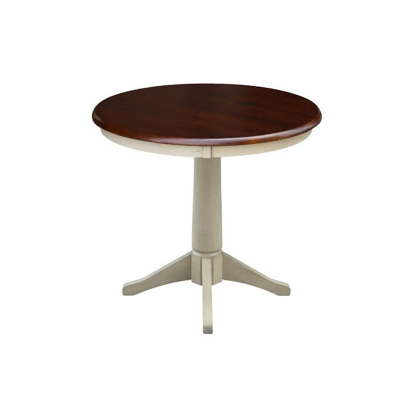 International Concepts 30" Round Top Pedestal Table-28.9" H, Antiqued Almond/Espresso