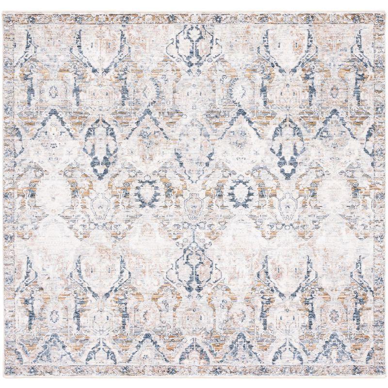 Moondust Gray and Blue Oriental Square Area Rug