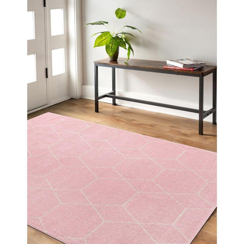 Lattice Frieze Light Pink and Ivory Trellis Synthetic Area Rug