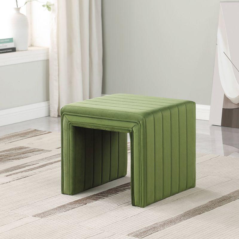 HomePop Modern Channel Ottoman Green Velvet: Luxury Glam Style, Plywood & MDF, No Assembly Required
