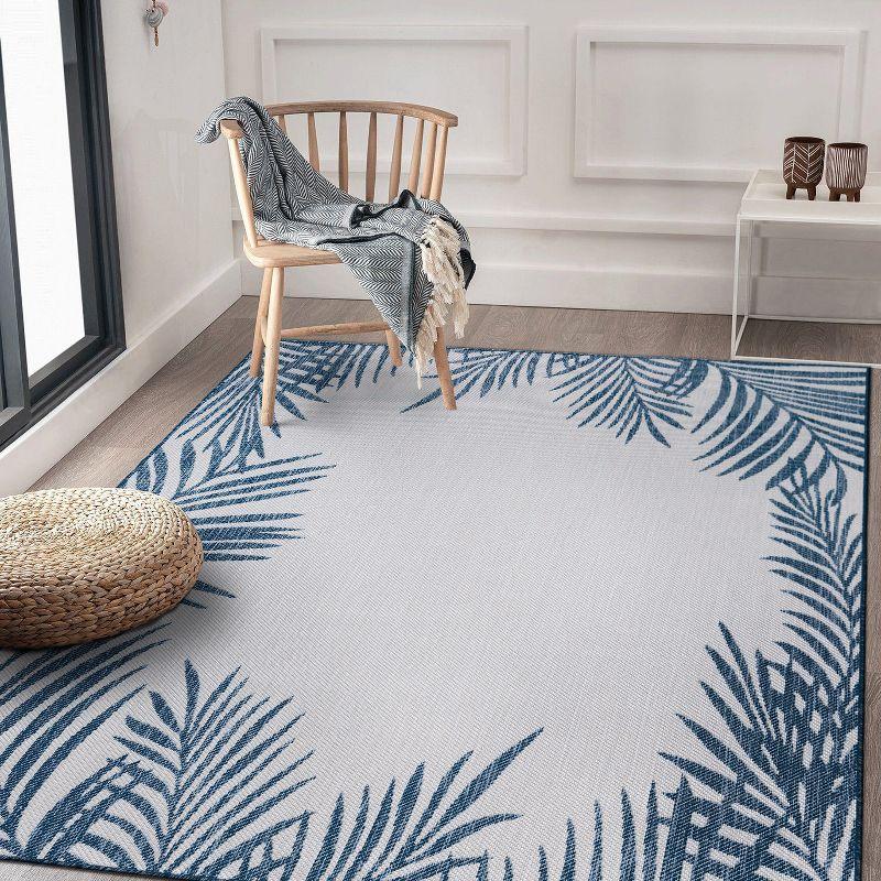 World Rug Gallery Tropical Floral Palm Leaves Textured Flat Weave Indoor/Outdoor Area Rug