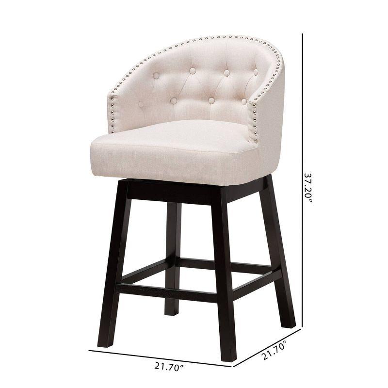 2pc Theron Fabric and Wood Swivel Counter Height Barstools Set Beige/Espresso Brown - Baxton Studio: Upholstered, Rubberwood Frame, Fixed Height