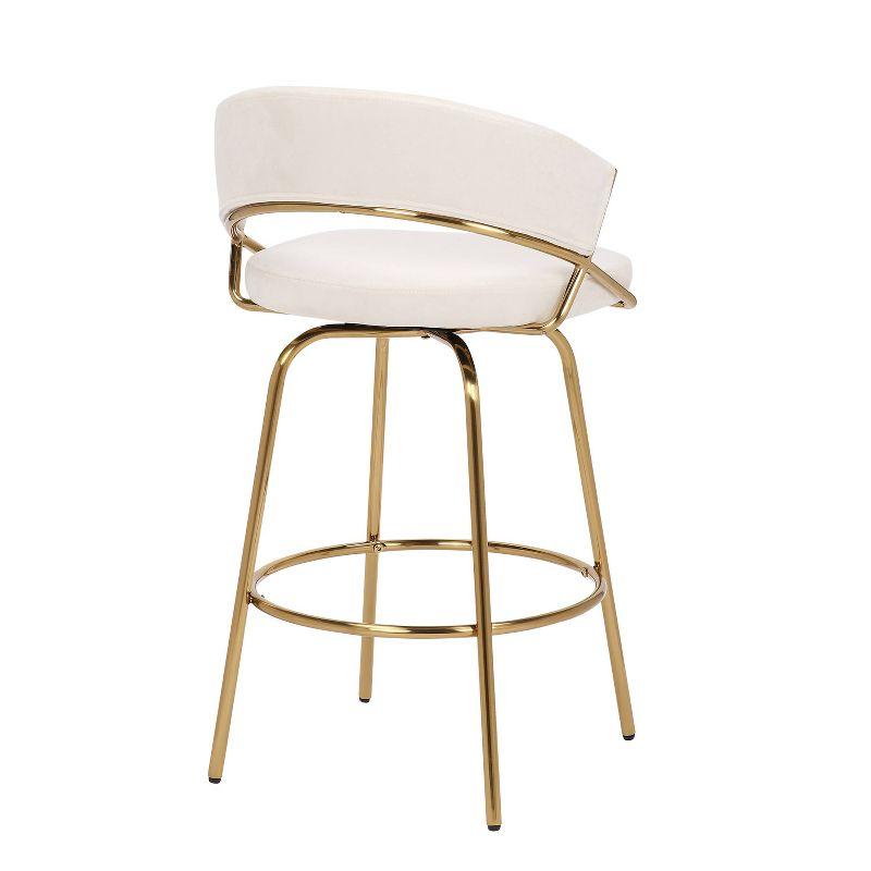 Cream Velvet Gold Metal Swivel Counter Stool Set